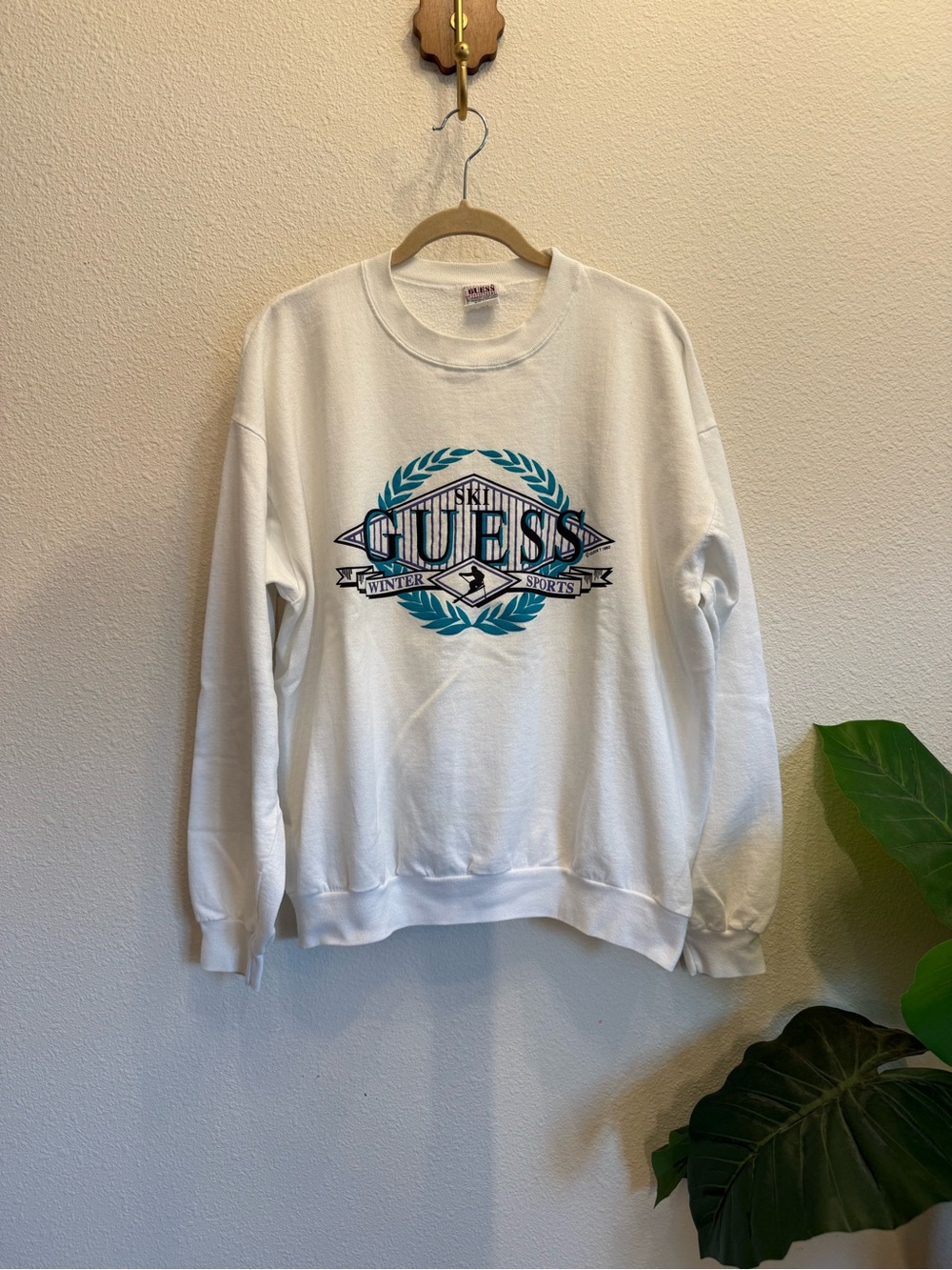 Vintage 1992 GUESS USA Ski Winter Sports Crewneck Sweatshirt Made in USA Sz L
